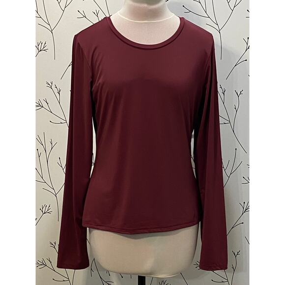 PRINCESS POLLY Arnim Wine Long Sleeve Top US 12 Crewneck Slim Fit Stretchy Soft - Picture 2 of 5